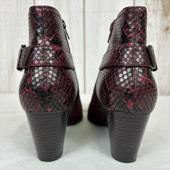 Vionic Snake Print Ankle Boots Suede Leather Block Heel Booties Wine Size 9 - Picture 9 of 13
